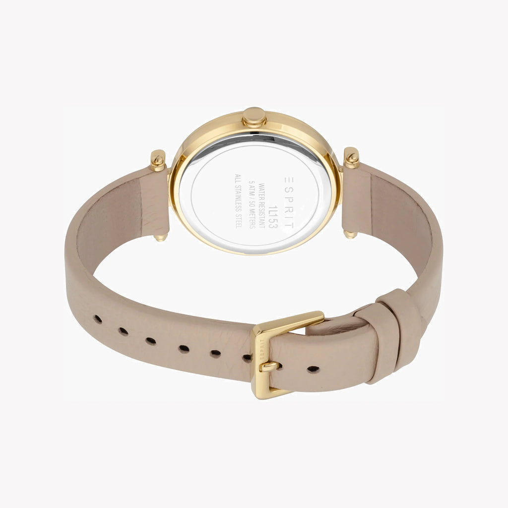 ESPRIT Women's Watch with Silver Stainless Steel Case and Beige Leather Band