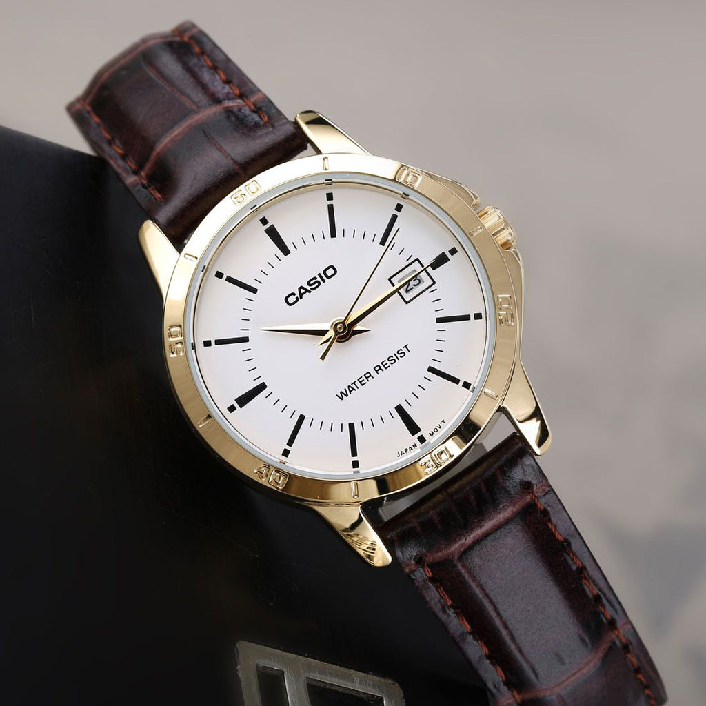 CASIO LTP-V004GL-7AUDF - SPORTY ELEGANCE WOMEN'S TIMEPIECE WITH GOLD TONE & LEATHER BAND