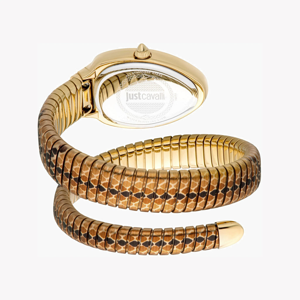 JUST CAVALLI Women's Watch with Gold Stainless Steel Case and Gold & Brown & Black Stainless Steel Band