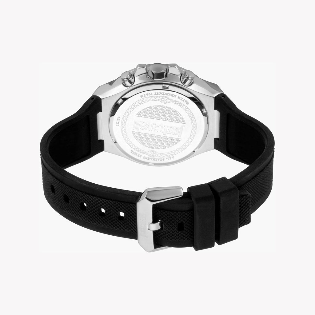 JUST CAVALLI JC1G139P0025 MEN'S WATCH - SOPHISTICATED SILVER DIAL & BLACK SILICONE BAND