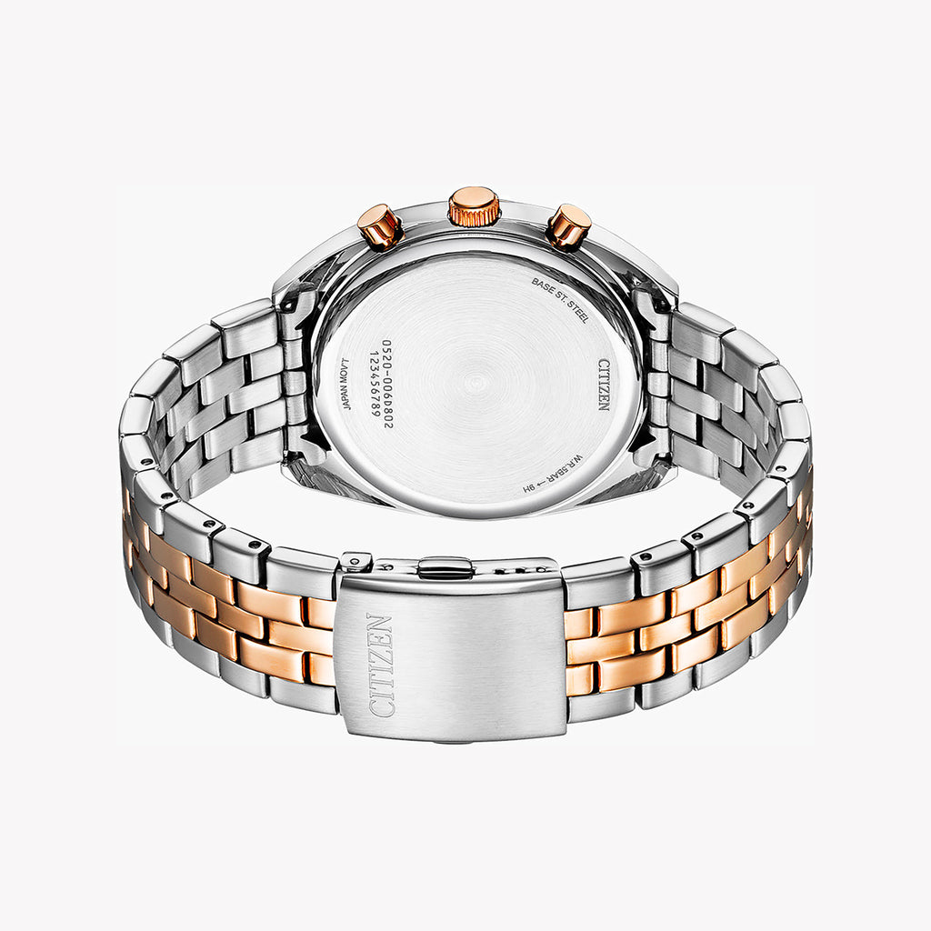 CITIZEN AN8216-50L DYNAMIC PRECISION - STYLISH MEN'S CHRONOGRAPH WATCH with Blue Dial & Silver-Rose Gold Band