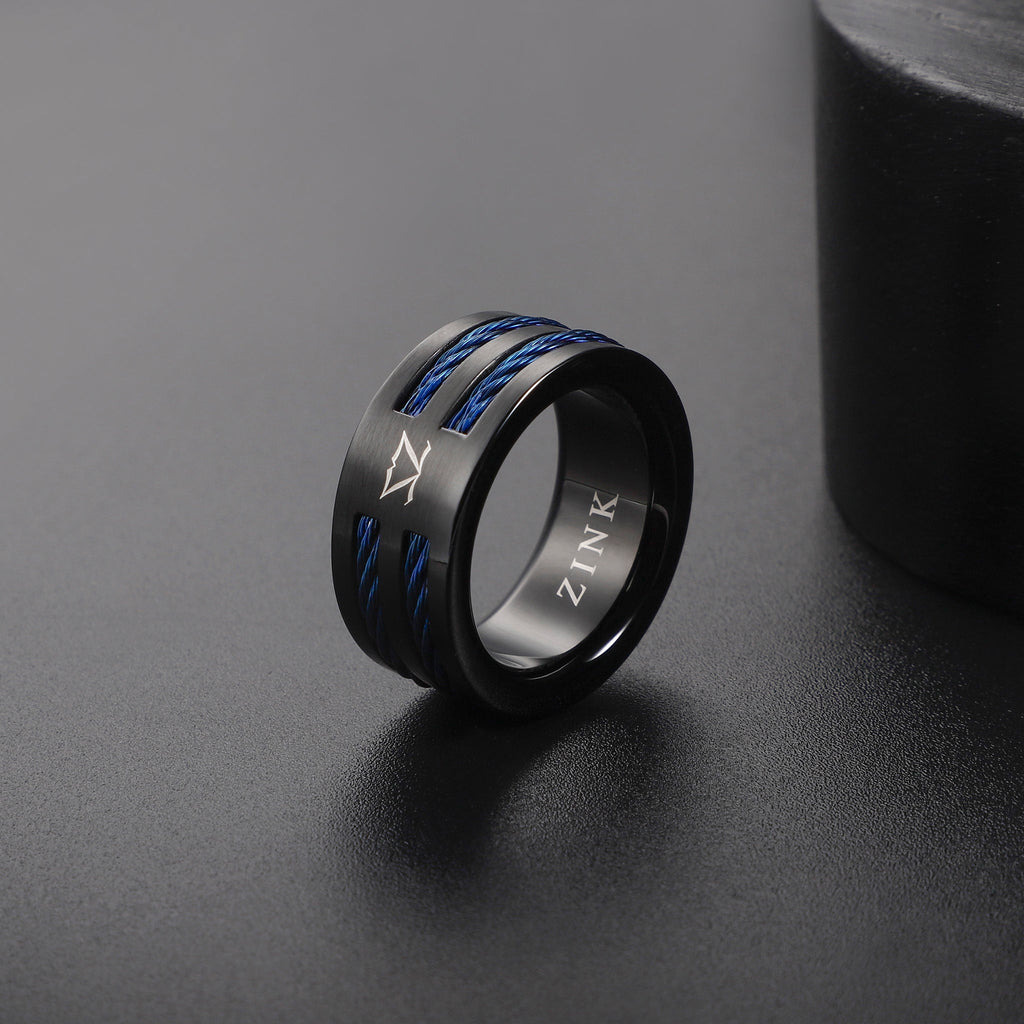 ZINK Men's Black & Blue Stainless Steel Ring | ZJRG040BL