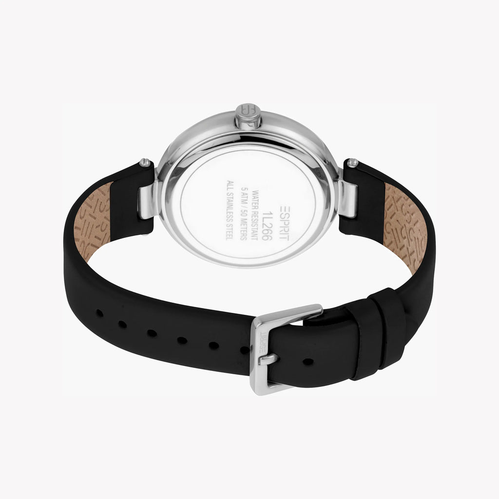 ESPRIT Women's Watch with Silver Stainless Steel Case and Black Leather Band