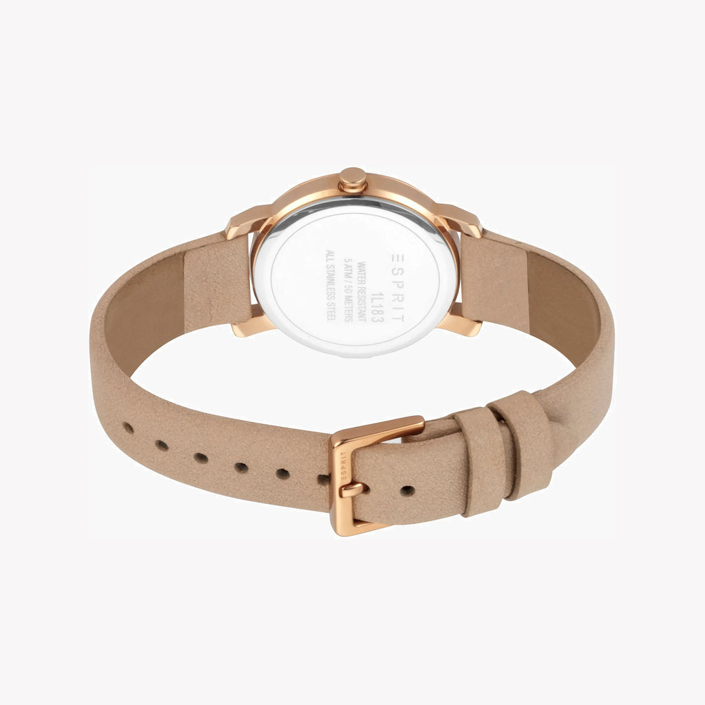 ESPRIT Women's Watch with Rose Gold Stainless Steel Case and Beige Leather Band
