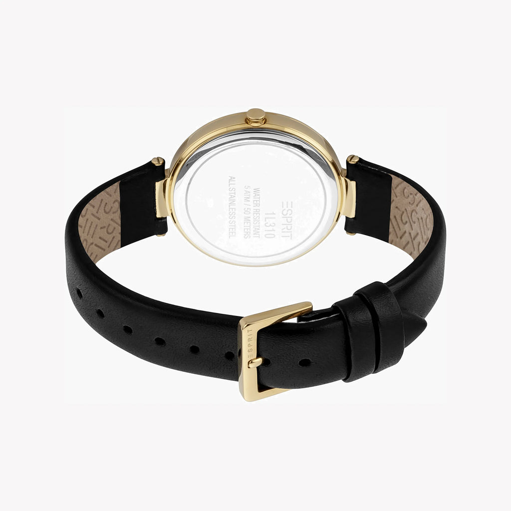 ESPRIT Women's Watch with Gold Stainless Steel Case and Black Leather Band