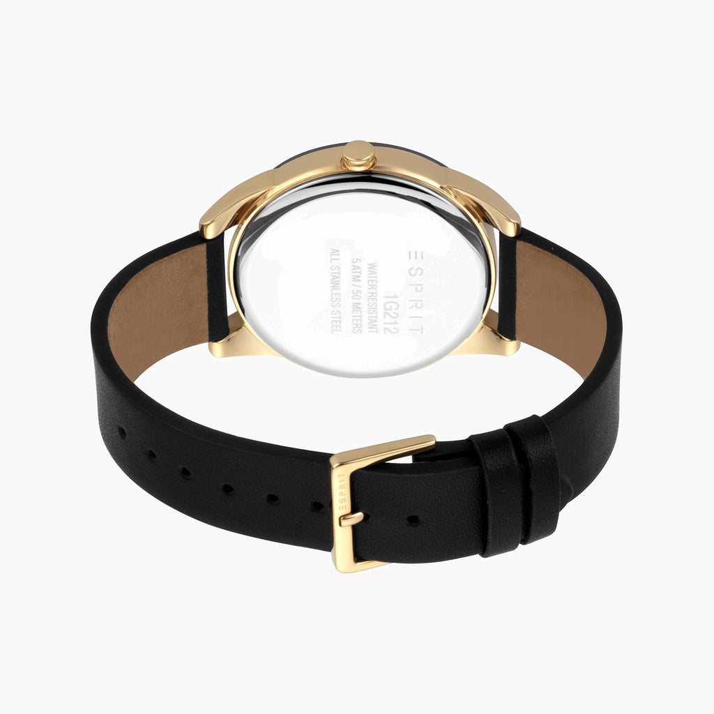 ESPRIT MEN'S STYLISH TIMEPIECE - BLACK LEATHER BAND & SILVER DIAL - DURABLE ELEGANCE