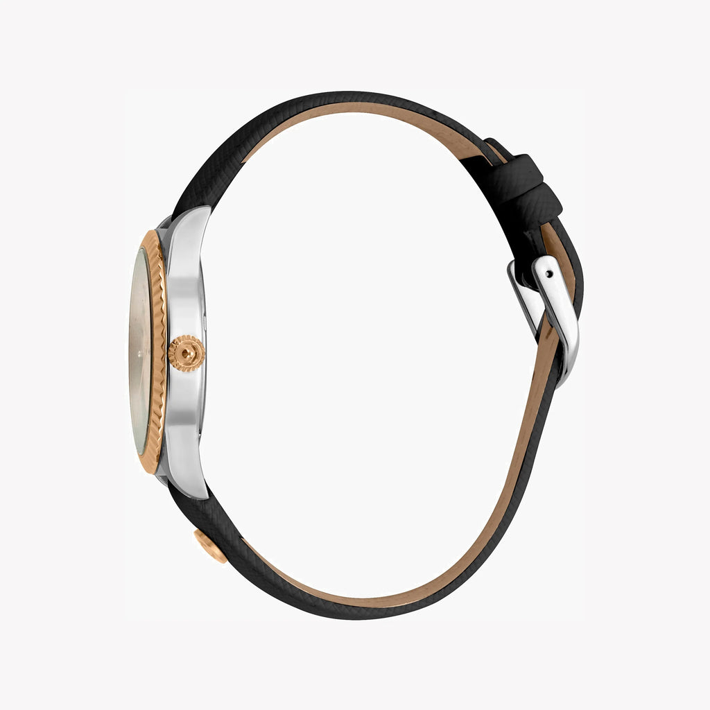 JUST CAVALLI Women's Watch with Silver Stainless Steel Case and Black Leather Band