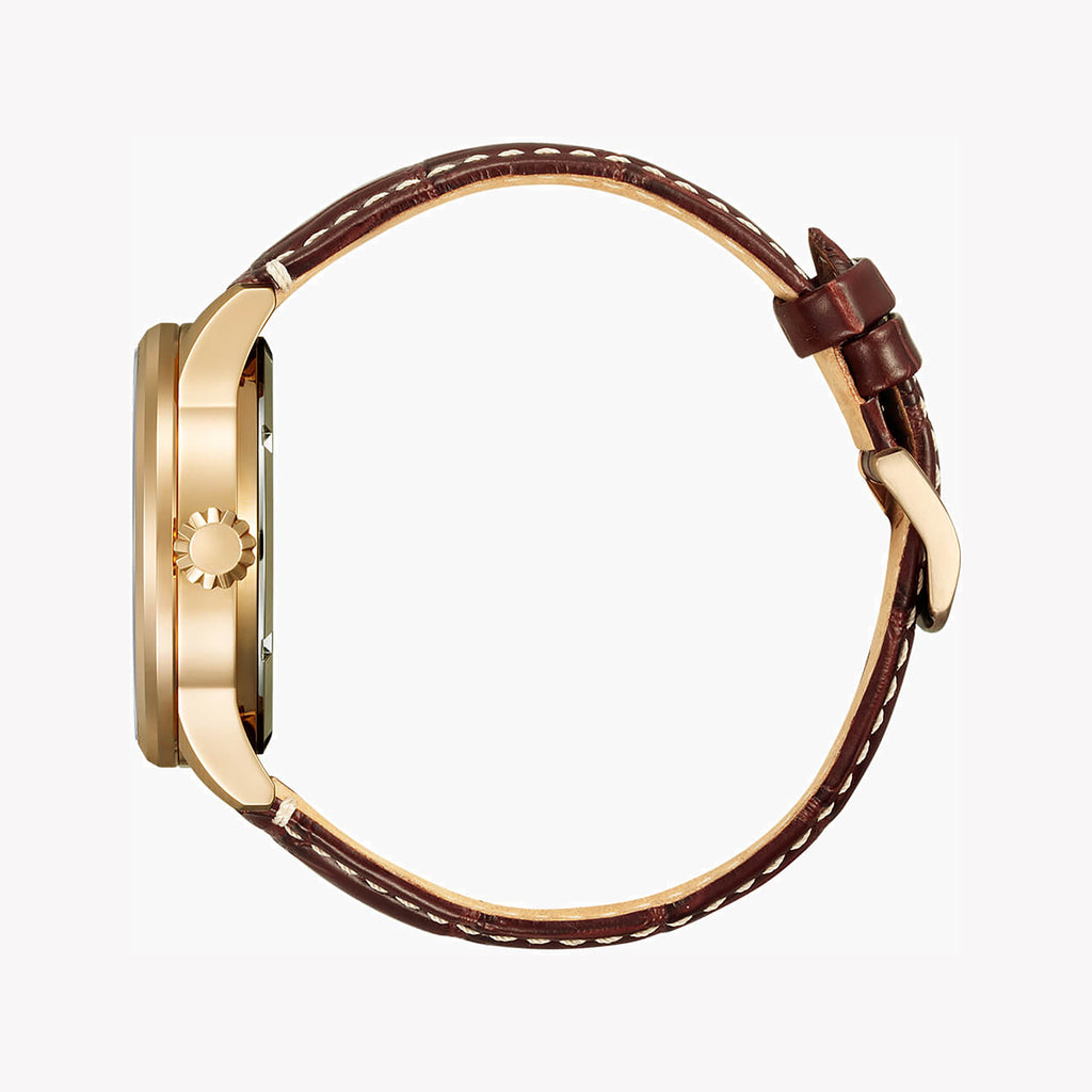 CITIZEN NJ0143-19E - BOLD SOPHISTICATION MEN'S AUTOMATIC WATCH WITH GOLD TONE & BROWN LEATHER BAND