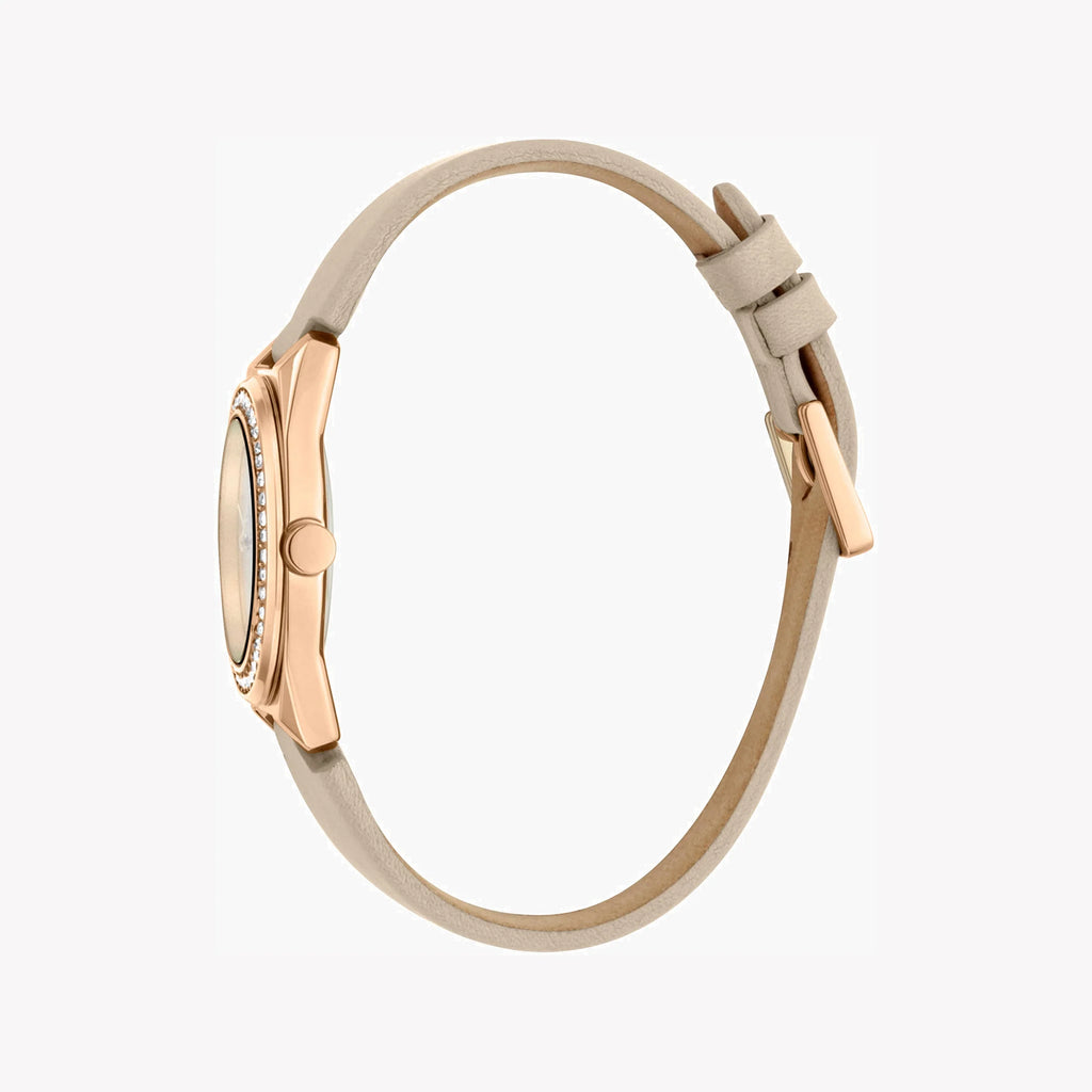 ESPRIT Women's Watch with Rose Gold Stainless Steel Case and Sand Leather Band