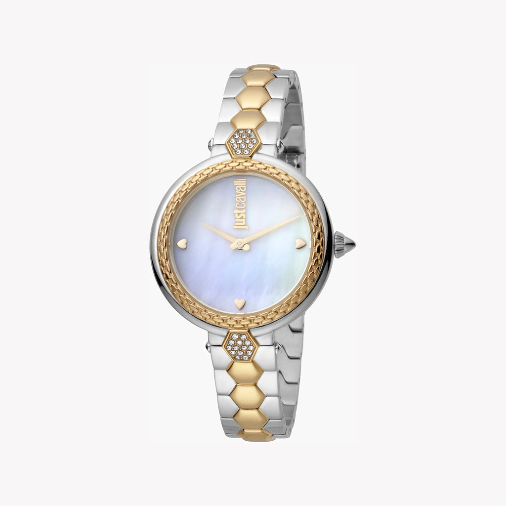 JUST CAVALLI Women's Watch with Gold Stainless Steel Case and Silver & Gold Stainless Steel Band