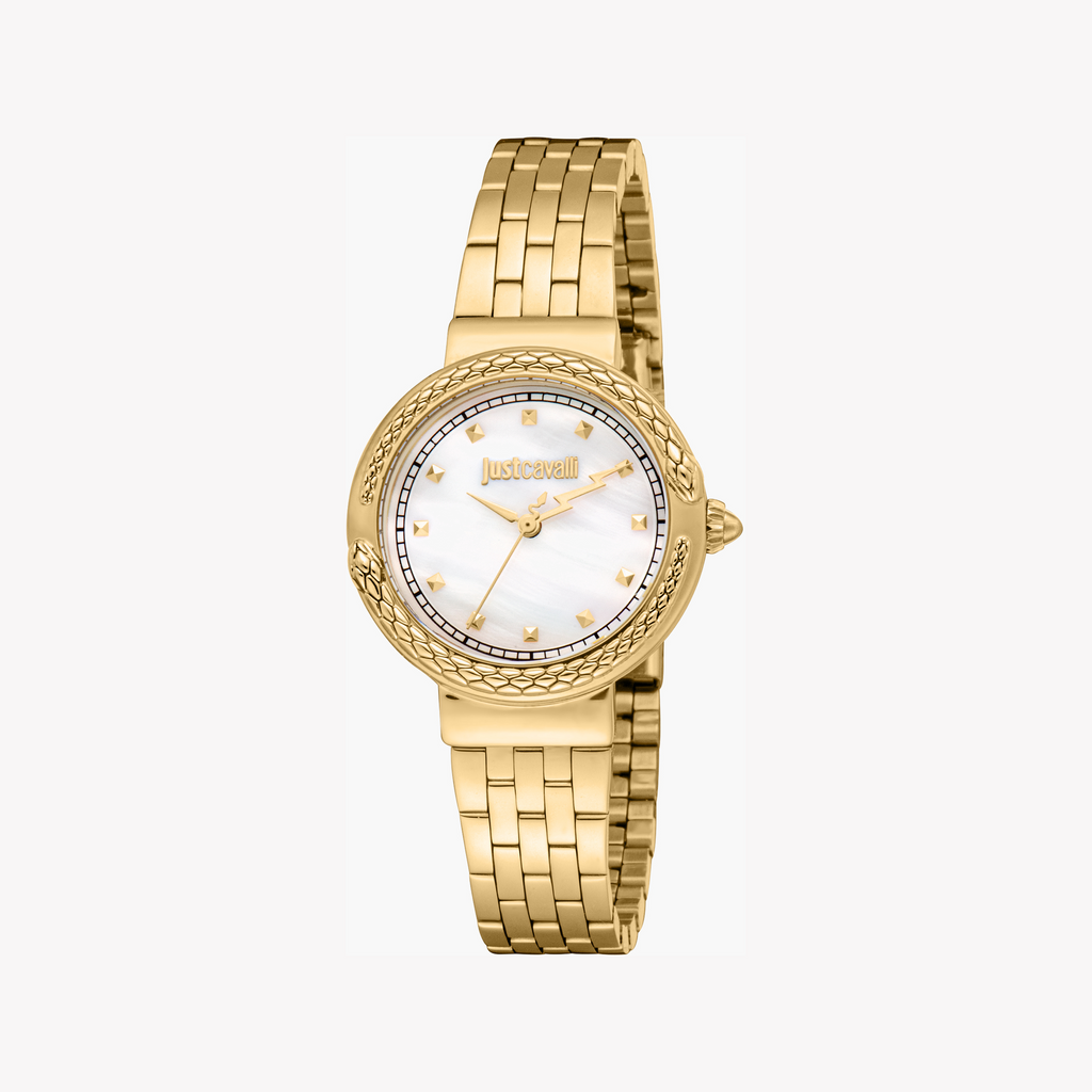 JUST CAVALLI JC1L311M0025 - RADIANT ELEGANCE WOMEN'S WATCH WITH GOLD & WHITE MOTHER-OF-PEARL DIAL