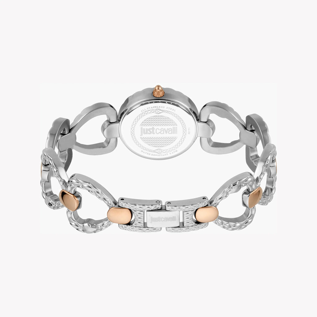 JUST CAVALLI Women's Watch with Silver Stainless Steel Case and Silver & Rose Gold Stainless Steel Band