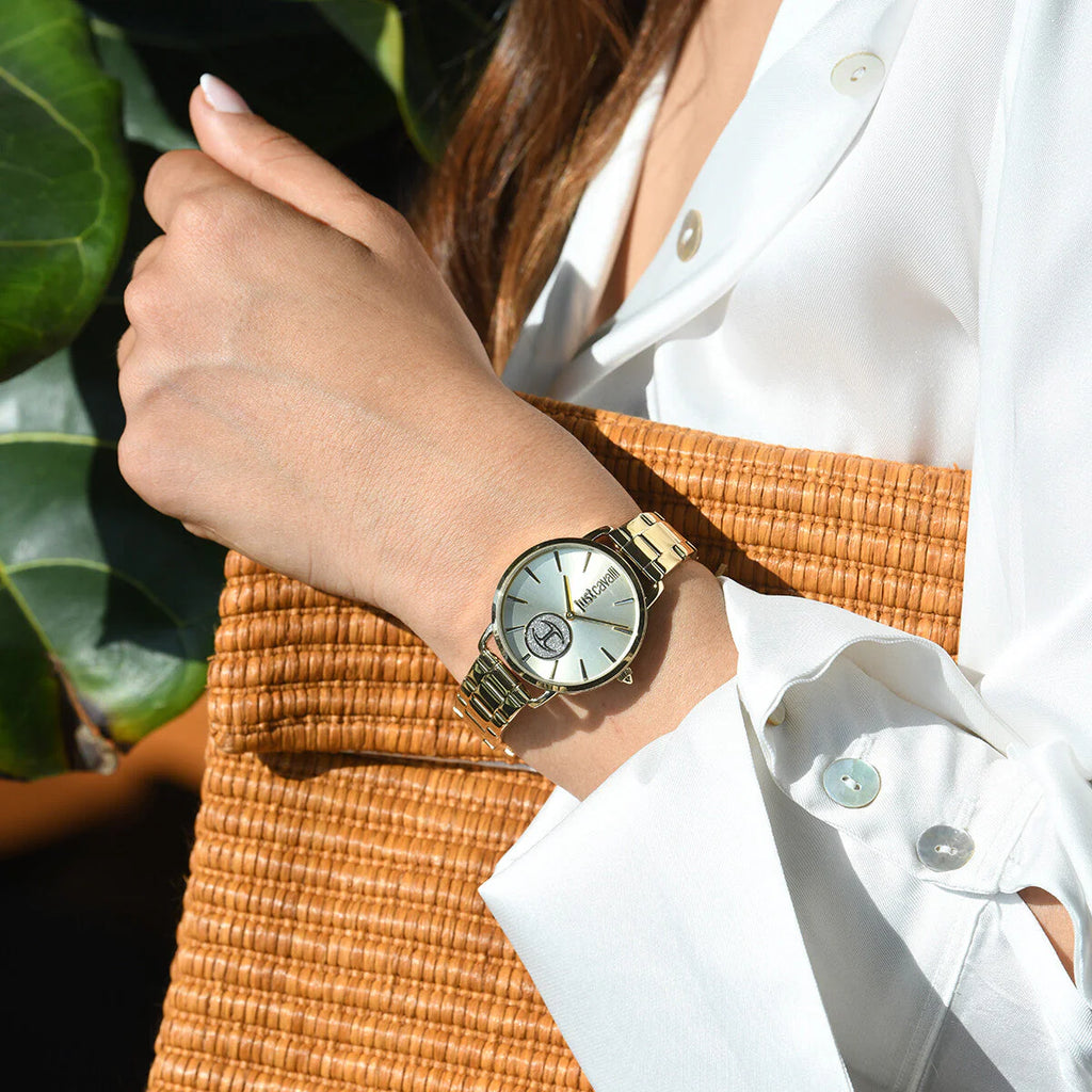 JUST CAVALLI Women's Watch with Gold Stainless Steel Case and Gold Stainless Steel Band