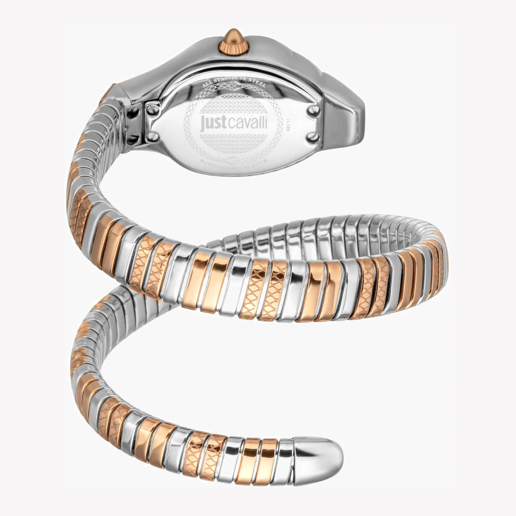 JUST CAVALLI Women's Watch with Silver & Rose Gold Stainless Steel Case and Silver & Rose Gold Stainless Steel Band