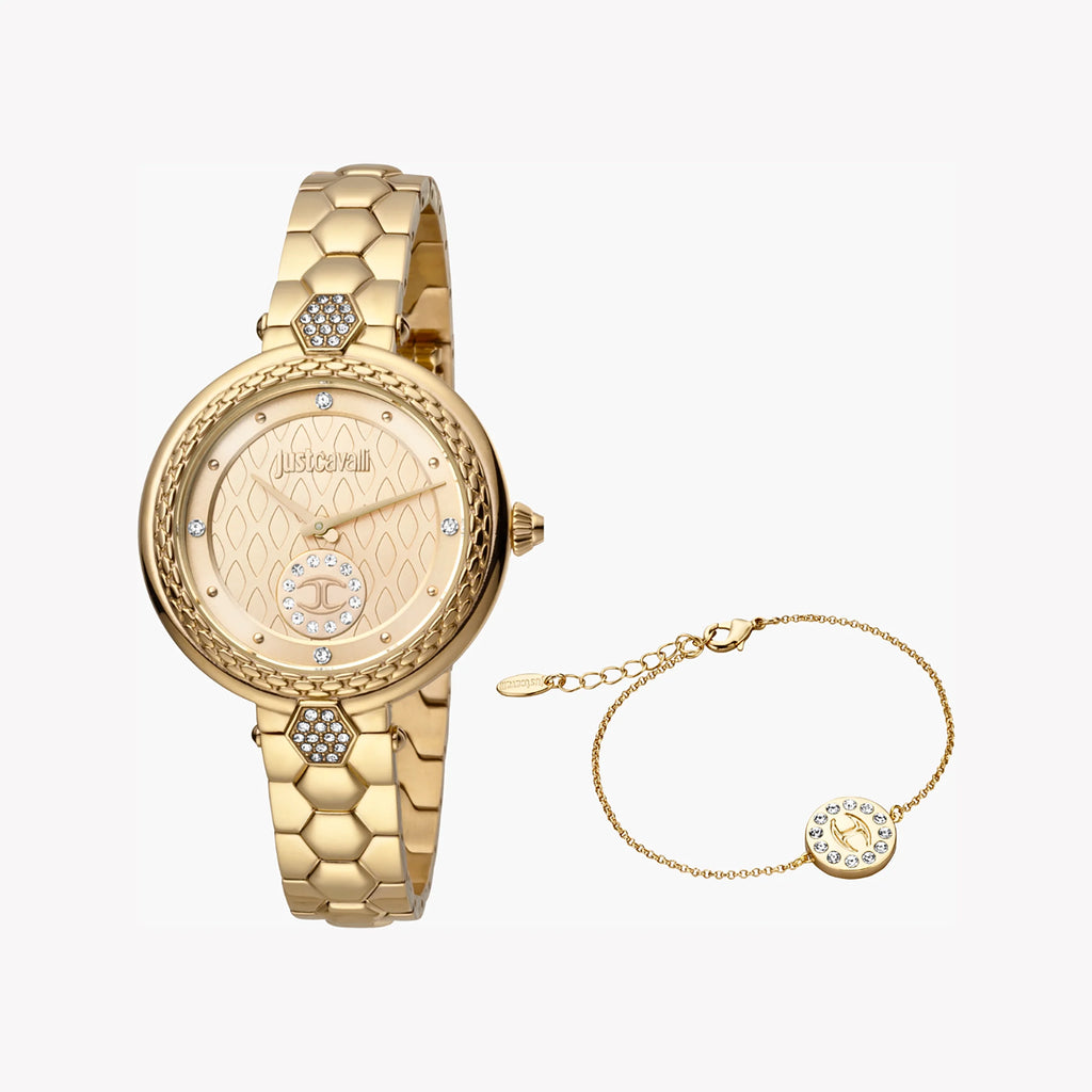 JUST CAVALLI Women's Watch with Gold Stainless Steel Case and Gold Stainless Steel Band