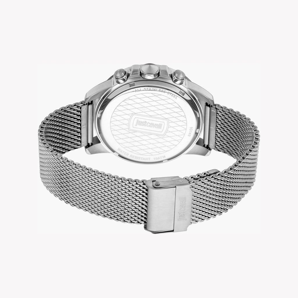 JUST CAVALLI SILVER SOPHISTICATION - ELEGANT BLACK DIAL MEN'S WATCH 44MM