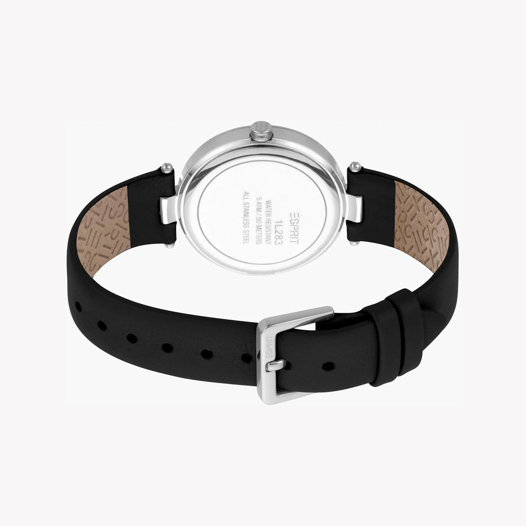 ESPRIT Women's Watch with Silver Stainless Steel Case and Black Leather Band