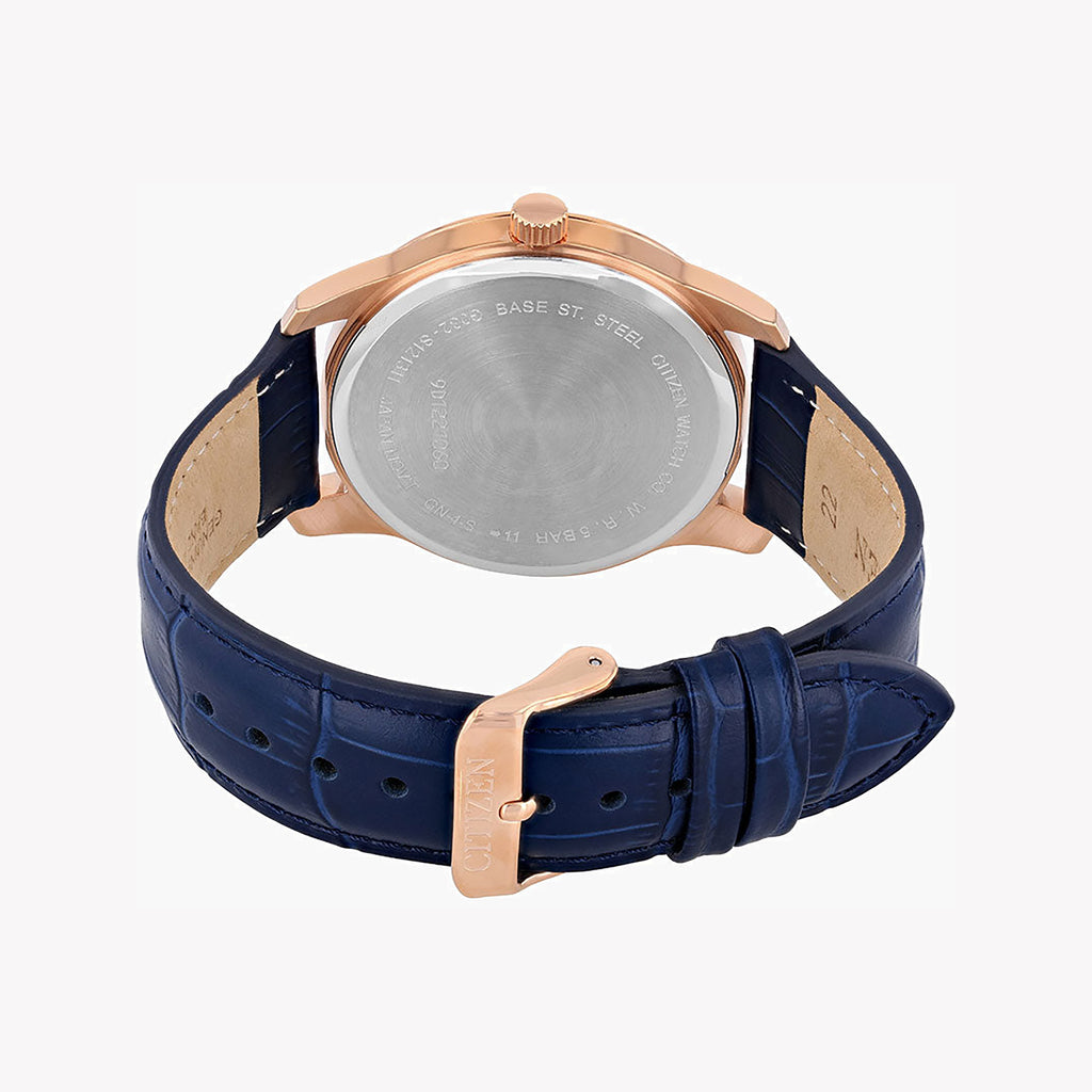 CITIZEN BH5003-00L - ROSEGOLD ELEGANCE: Men's Sophisticated Blue Dial Watch with Premium Calf Leather Band