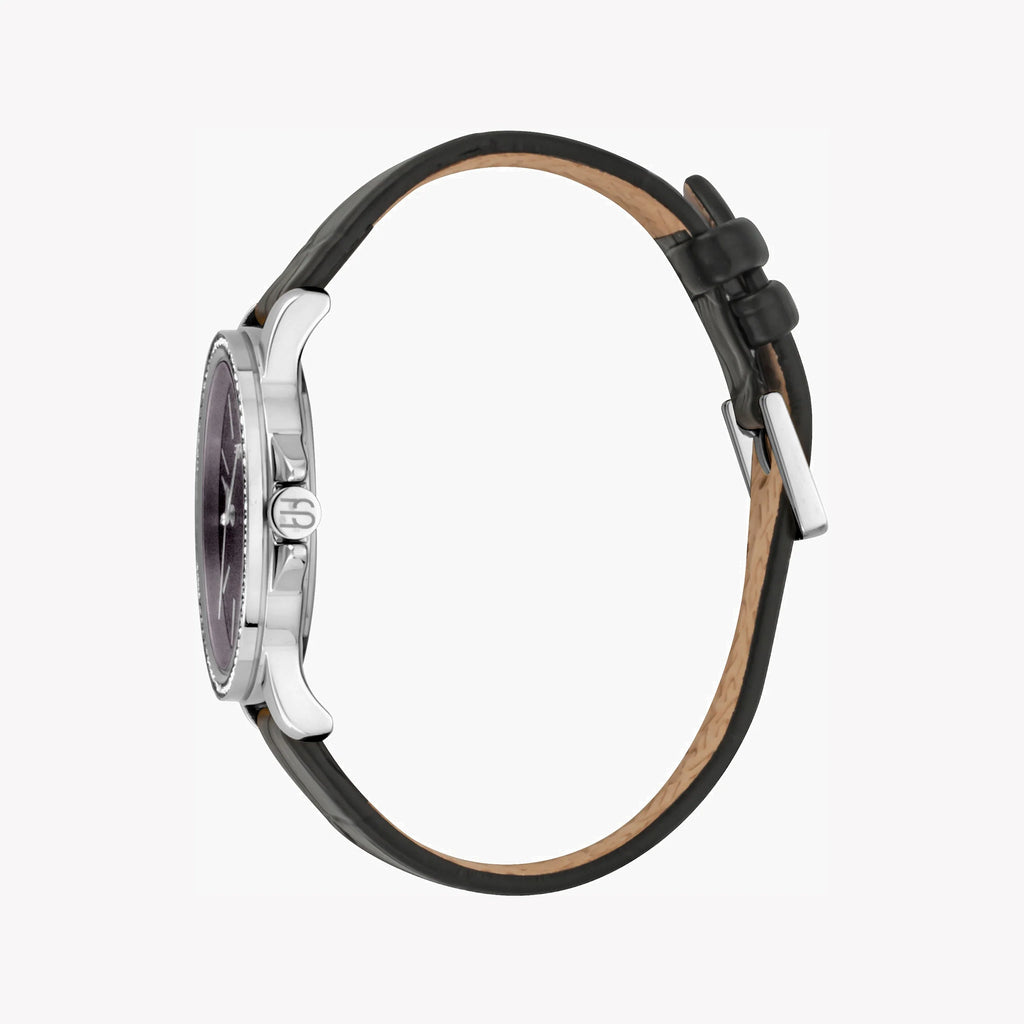 ESPRIT Women's Watch with Silver Stainless Steel Case and Black Leather Band