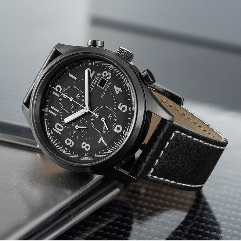 CITIZEN Eco-Drive CA0627-09H - BOLD PERFORMANCE MEN'S WATCH with Black Leather & Chronograph Features