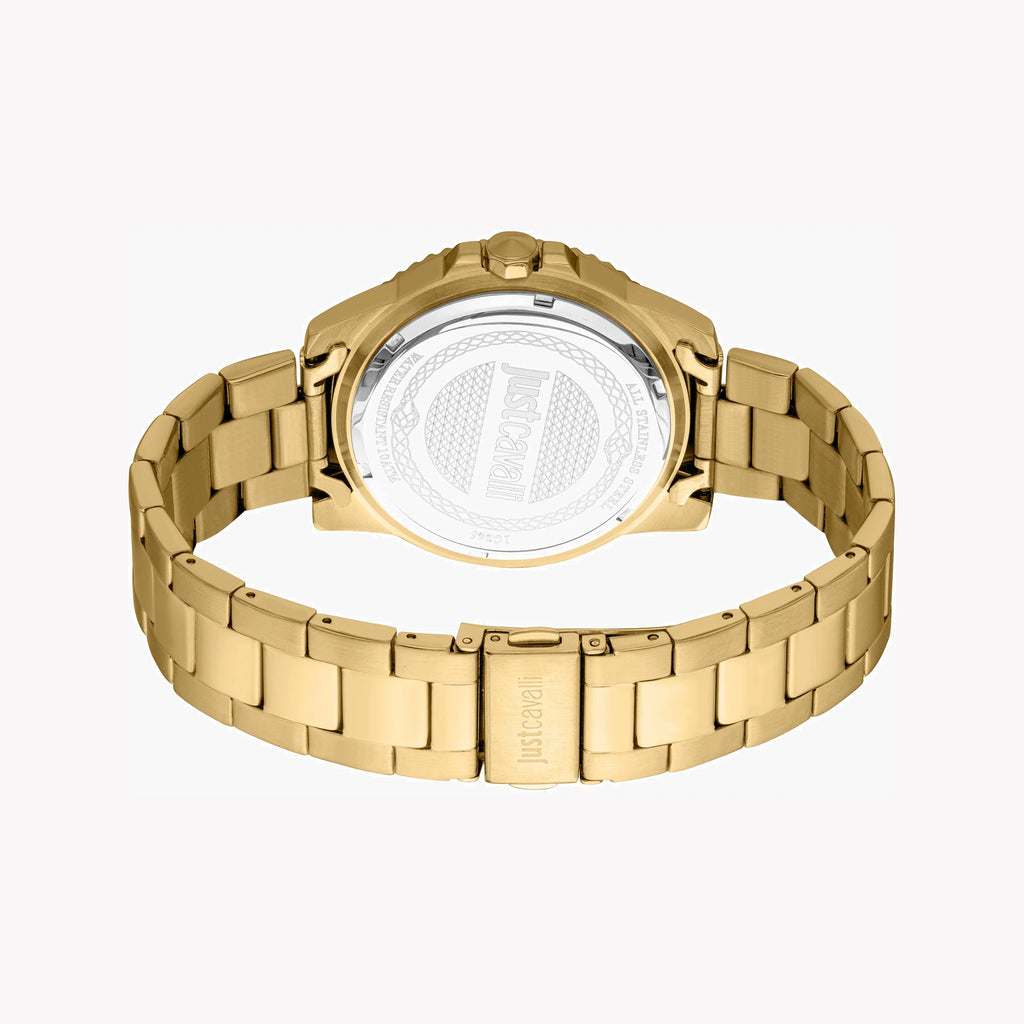 JUST CAVALLI GOLD STAINLESS STEEL MEN'S WATCH - ELEGANT GREEN DIAL, TIMELESS SOPHISTICATION