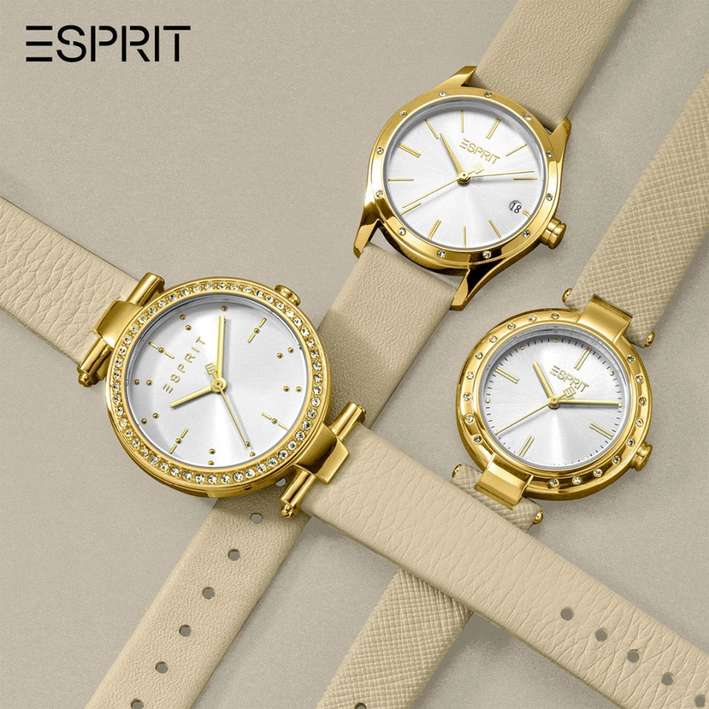 ESPRIT Women's Watch with Silver Stainless Steel Case and Beige Leather Band