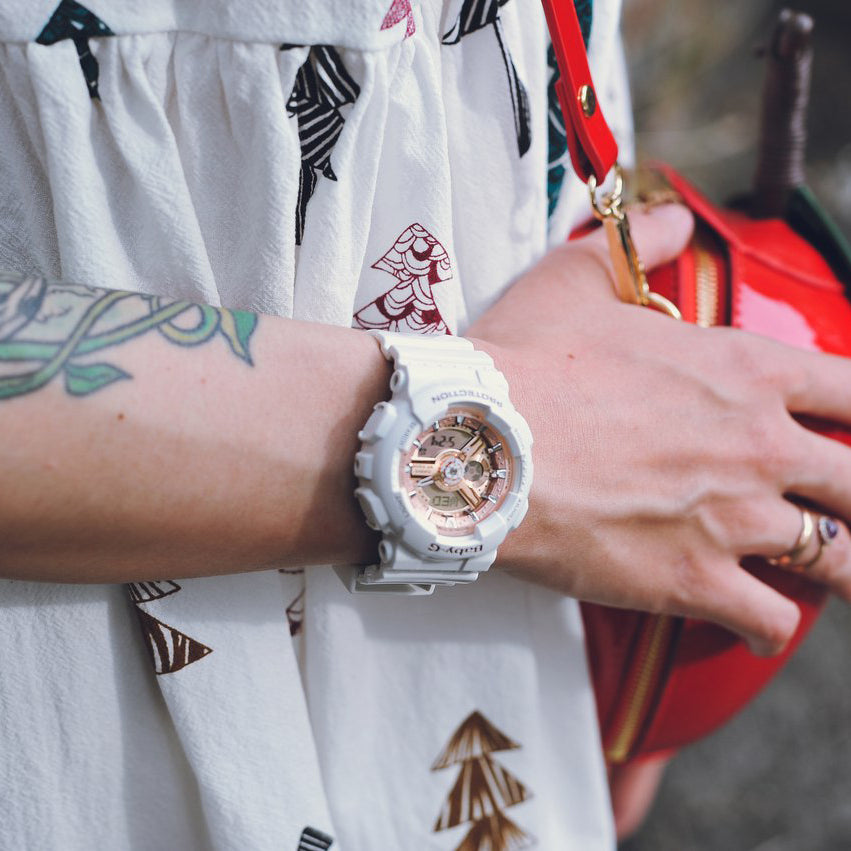 BA-110-7A1DR BABY-G Chic Resilience - Stylish Women's Watch with White Resin Band & Digital Dial