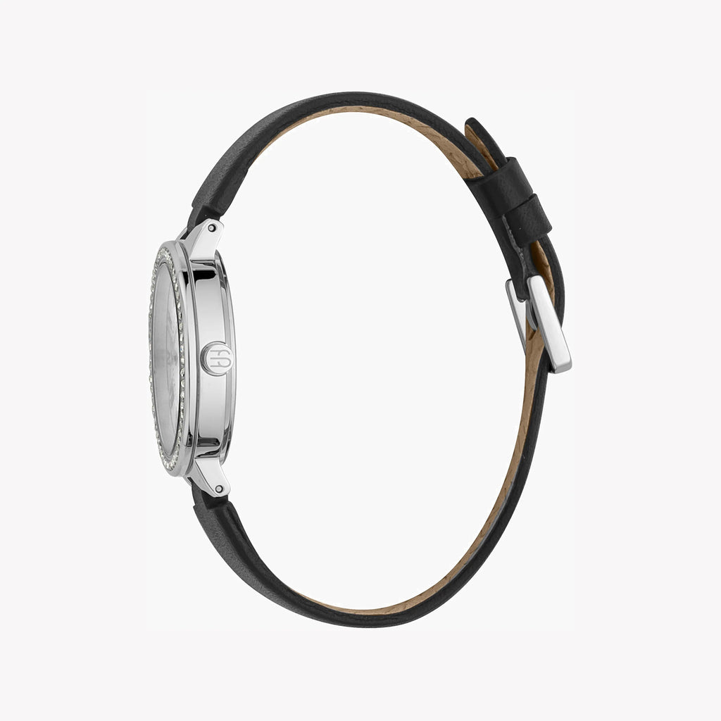 ESPRIT Women's Watch with Silver Stainless Steel Case and Black Leather Band