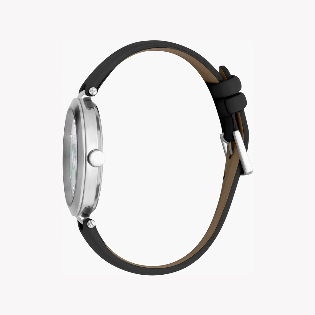 ESPRIT Women's Watch with Silver Stainless Steel Case and Black Leather Band