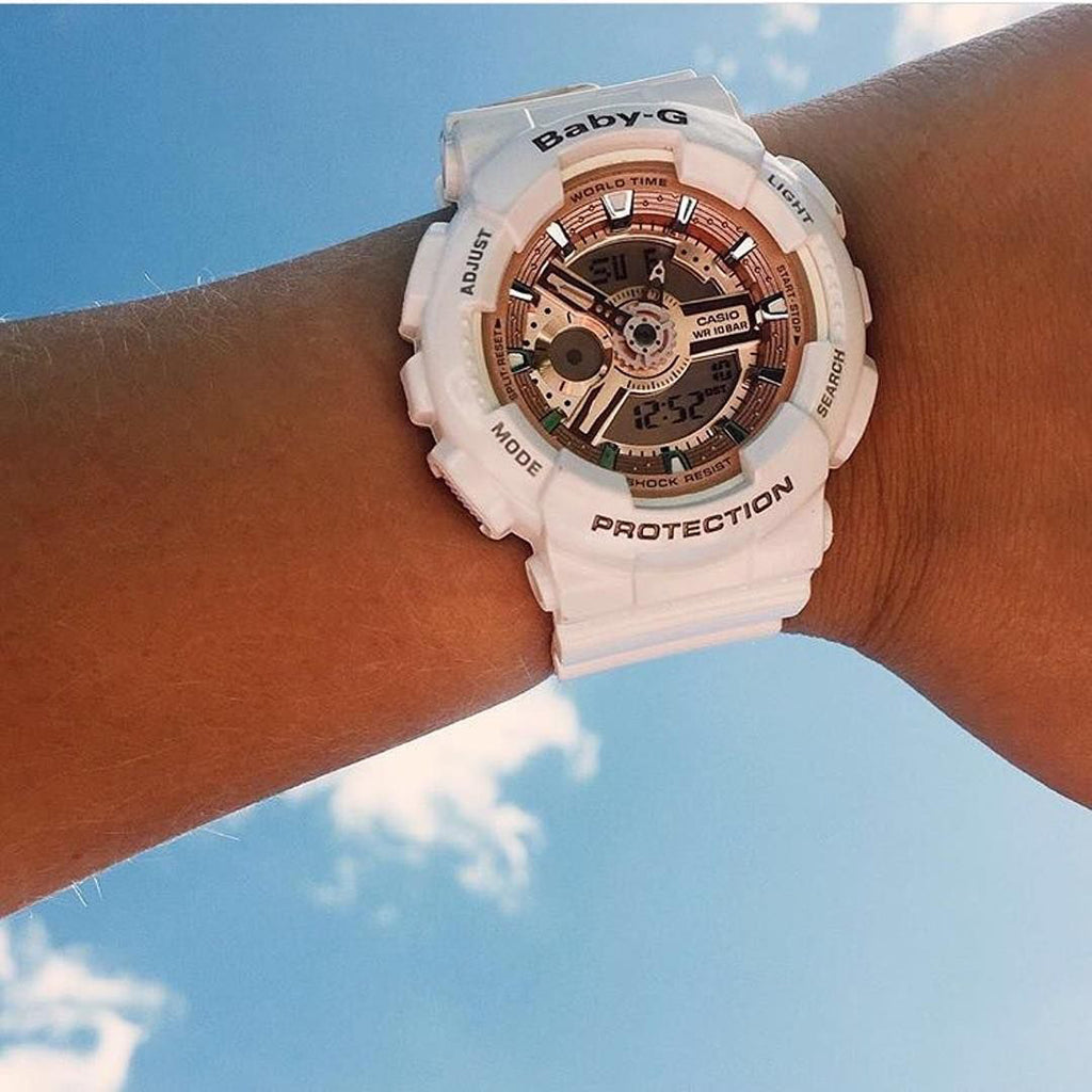 BA-110-7A1DR BABY-G Chic Resilience - Stylish Women's Watch with White Resin Band & Digital Dial