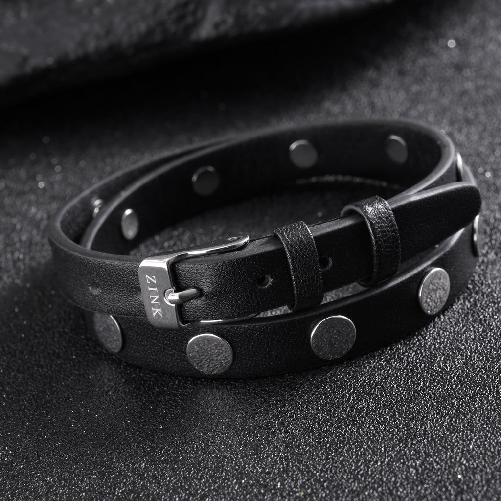 ZINK Men's Black & Silver Stainless Steel & Leather Bracelet | ZJBC032LBP-A