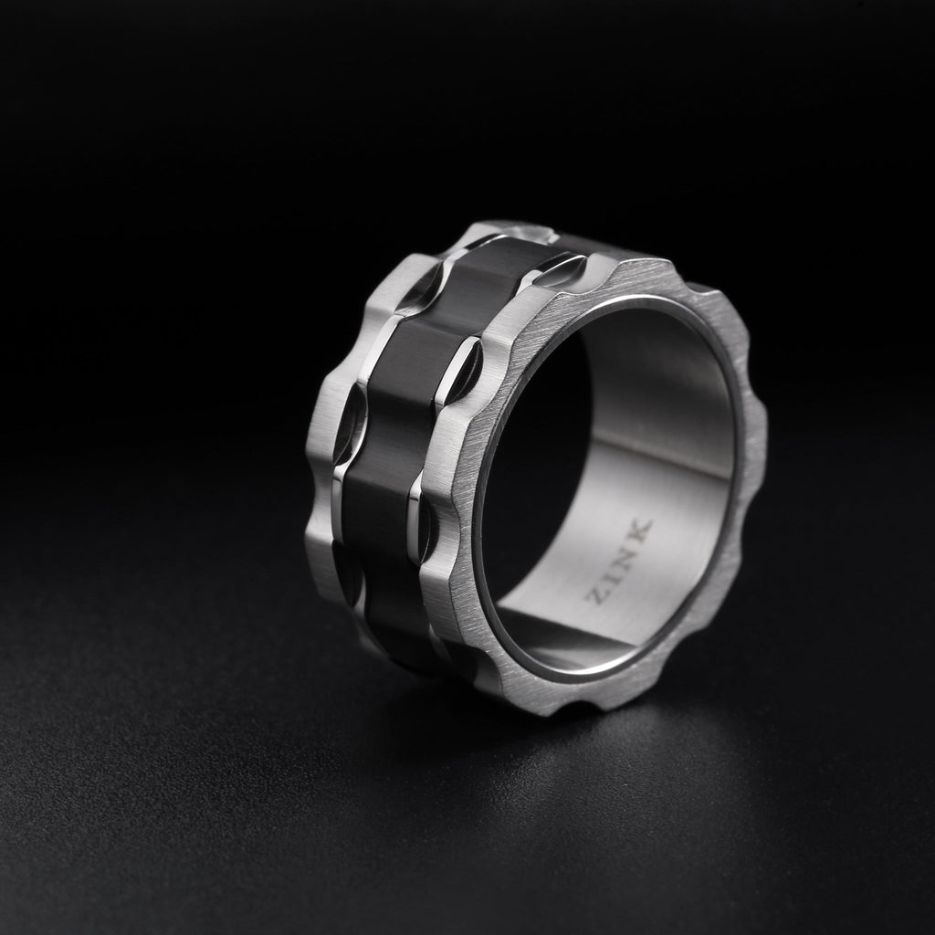 ZINK Men's Silver & Black Stainless Steel Ring | ZJRG029SB