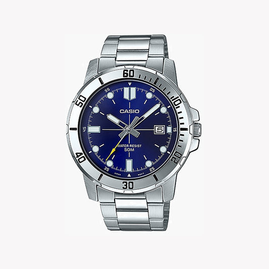 CASIO MTP-VD01D-2EVUDF - SPORTY ELEGANCE UNISEX TIMEPIECE WITH BLUE DIAL AND STAINLESS STEEL BAND