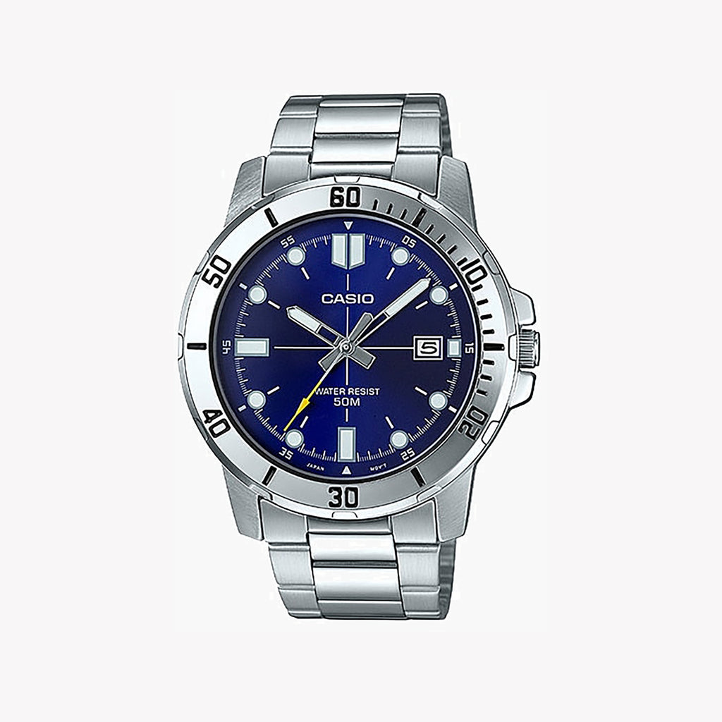 CASIO MTP-VD01D-2EVUDF - SPORTY ELEGANCE UNISEX TIMEPIECE WITH BLUE DIAL AND STAINLESS STEEL BAND