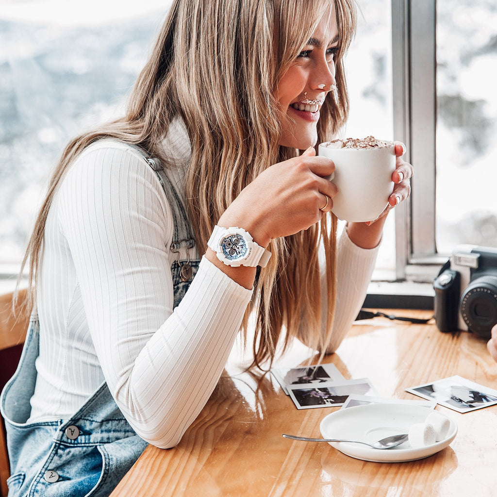 BABY-G BA-130-7A2DR - SPORTY CHIC - Women's White Resin Watch with Digital Dial and Color Pop