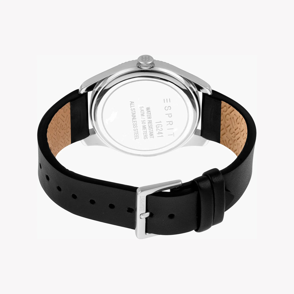 ESPRIT MEN'S ELEGANCE - STYLISH BLACK LEATHER & SILVER DIAL TIMEPIECE