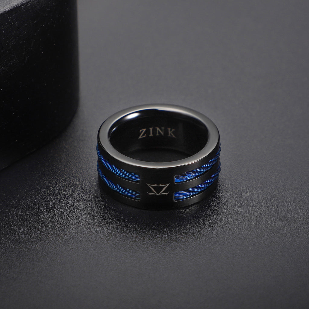 ZINK Men's Black & Blue Stainless Steel Ring | ZJRG040BL
