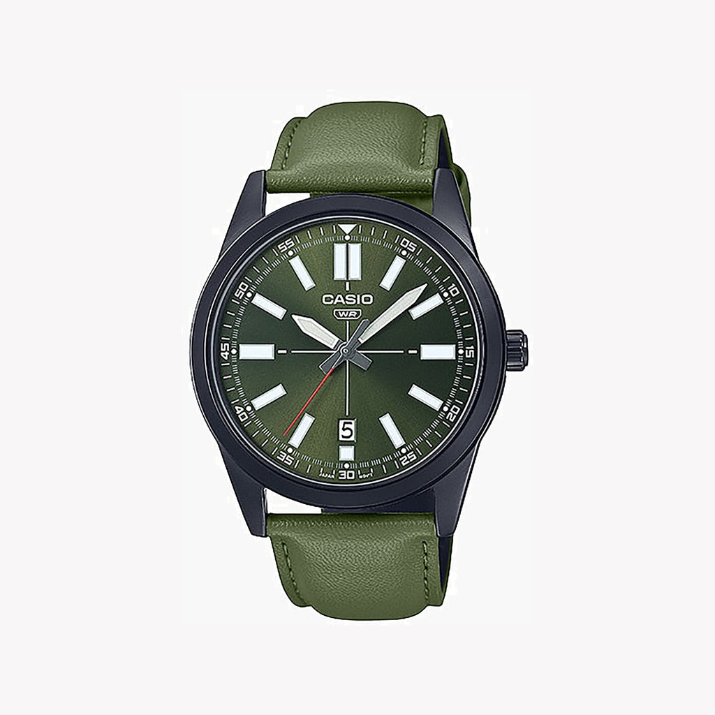 CASIO MTP-VD02BL-3EUDF ELEGANT SPORTY TIMEPIECE - MEN'S BLACK STAINLESS STEEL & GREEN DIAL