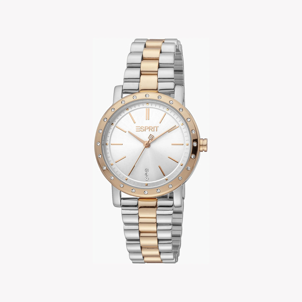 ESPRIT Women's Watch with Silver Stainless Steel Case and Silver & Rose Gold Stainless Steel Band