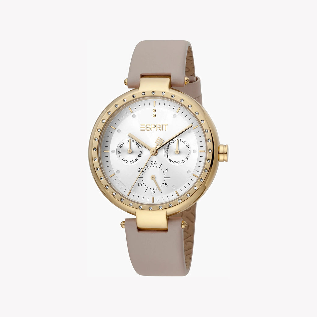 ESPRIT Women's Watch with Silver Stainless Steel Case and Beige Leather Band