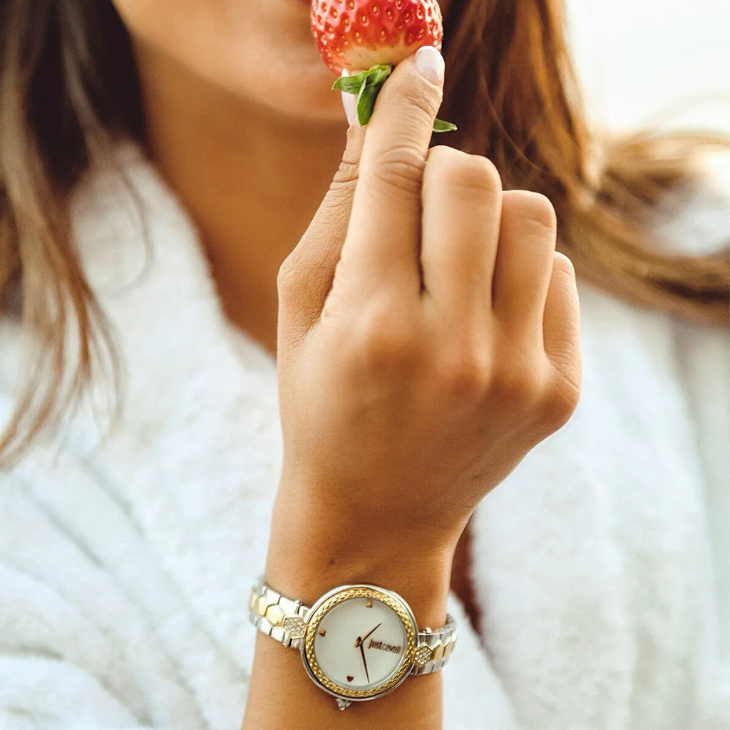 JUST CAVALLI Women's Watch with Gold Stainless Steel Case and Silver & Gold Stainless Steel Band