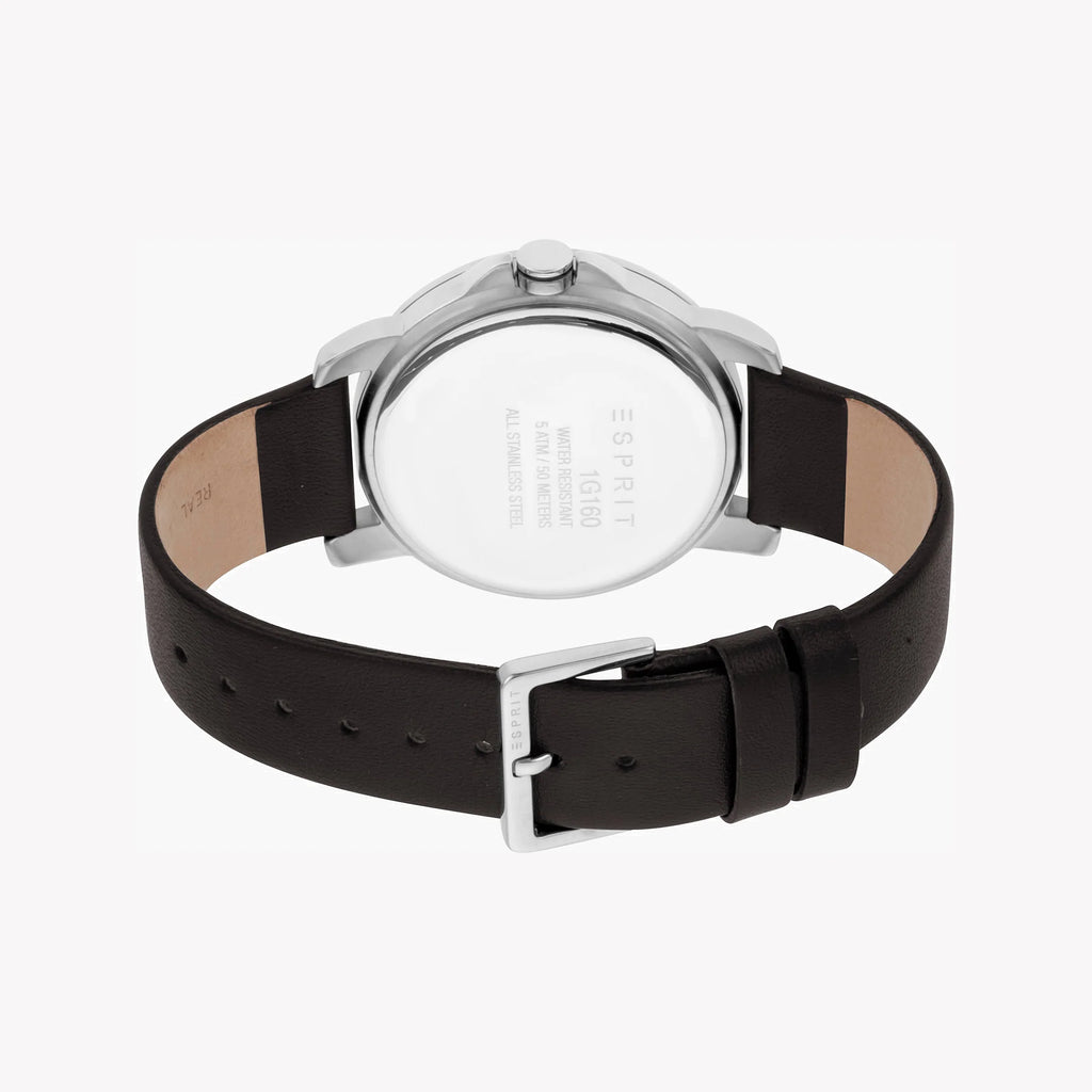 ESPRIT MEN'S TIMEPIECE - ELEGANT BLACK LEATHER & SILVER DIAL STAINLESS STEEL WATCH