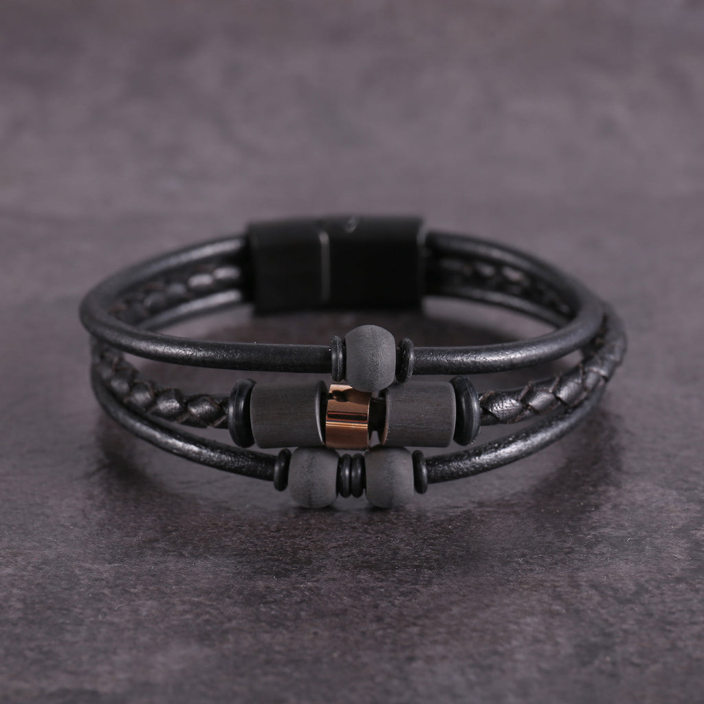 ZINK Men's Black Stainless Steel & Leather Bracelet | ZJBC04111