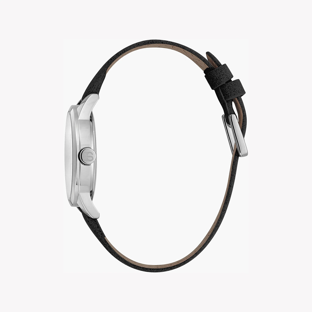 ESPRIT Women's Watch with Silver Stainless Steel Case and Black Faux Leather Band