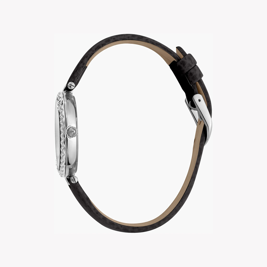 JUST CAVALLI Women's Watch with Silver Stainless Steel Case and Black Leather Band