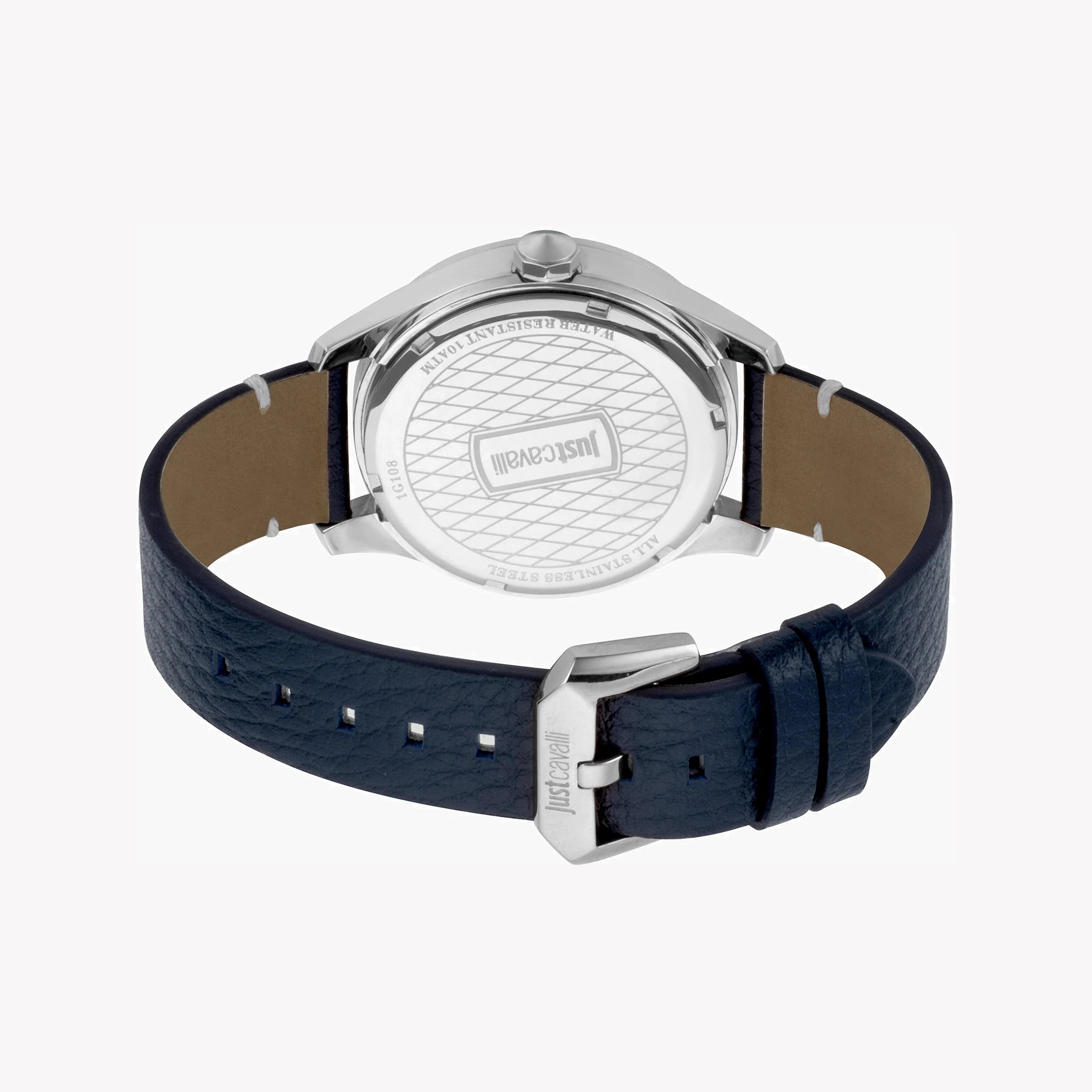 JUST CAVALLI JC1G108L0015 ELEGANT BLUE DIAL MEN'S WATCH – SOPHISTICATED STAINLESS STEEL & LEATHER