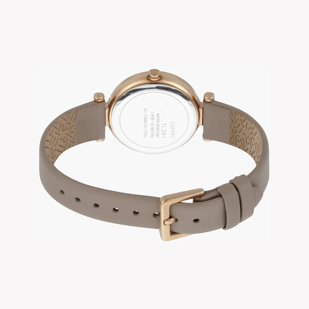 ESPRIT Women's Watch with Rose Gold Stainless Steel Case and Beige Leather Band