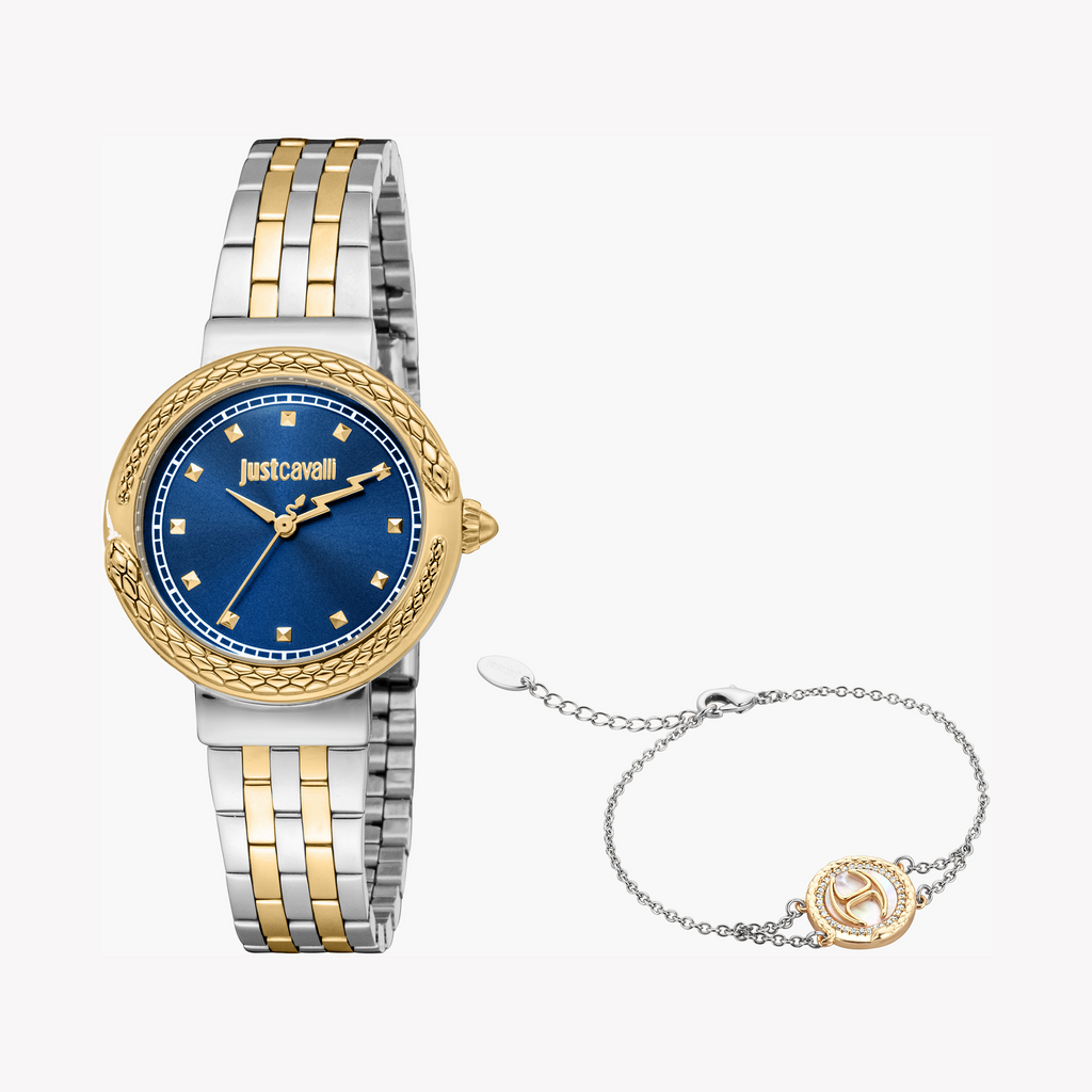 JUST CAVALLI JC1L311M0065 - ELEGANT TWO-TONE WOMEN'S WATCH WITH DARK BLUE DIAL