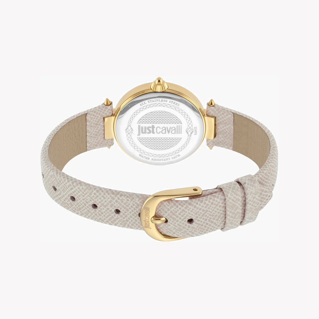 JUST CAVALLI Women's Watch with Gold Stainless Steel Case and Gray Leather Band
