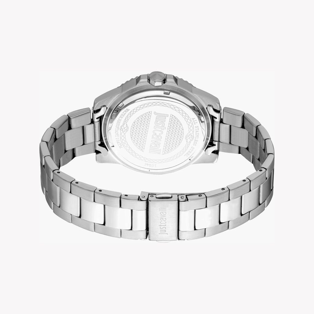 JUST CAVALLI STAINLESS STEEL ELEGANCE - MEN'S TIMEPIECE WITH BLACK DIAL & SILVER BAND